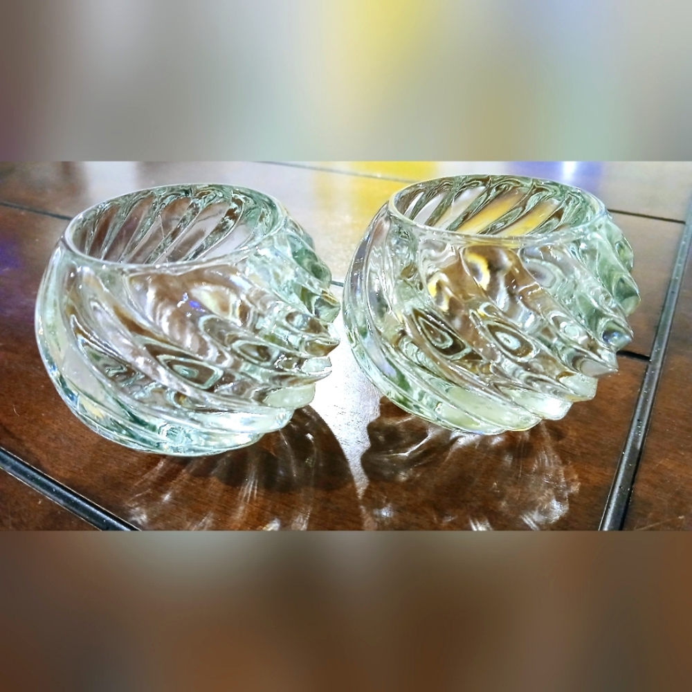 Elegant Vintage Clear Glass Candle Holders